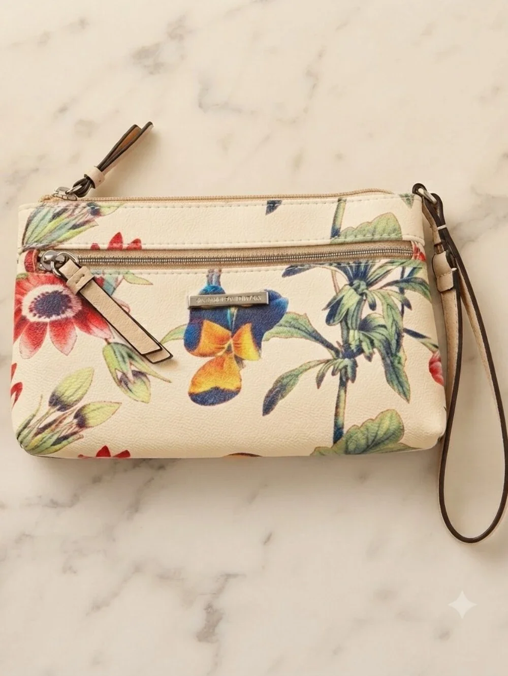 Dana Buchman Floral Print White Wristlet Bag